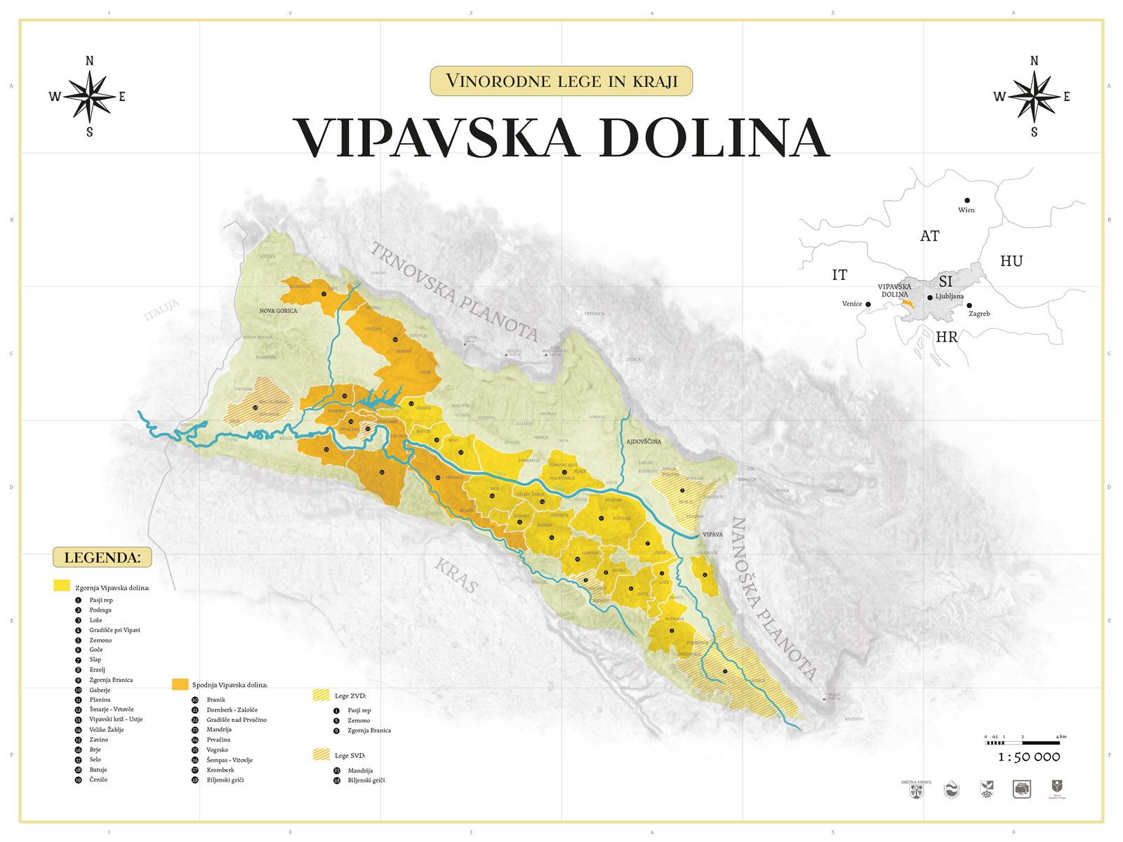 Zemljevid vinorodnih leg in krajev Vipavske doline v merilu 1 : 50 000